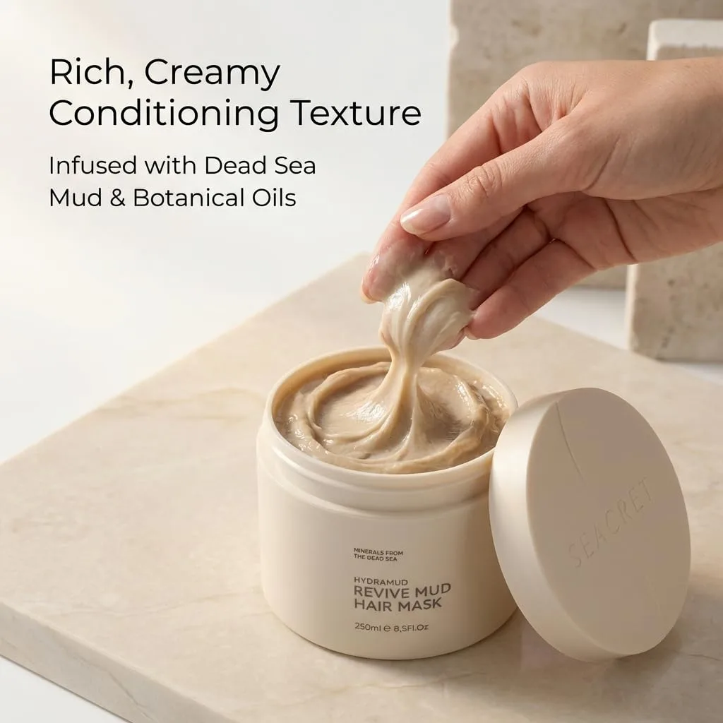 SEACRET Minerals Mud Hair Mask - глубоко кондиционирующая маска для сухих густых кудрявых волос, без силиконов, с грязью Мертвого моря, аргановым маслом и маслом ши, смягчает, увлажняет, облегчает расчесывание, 250 мл — фото 3