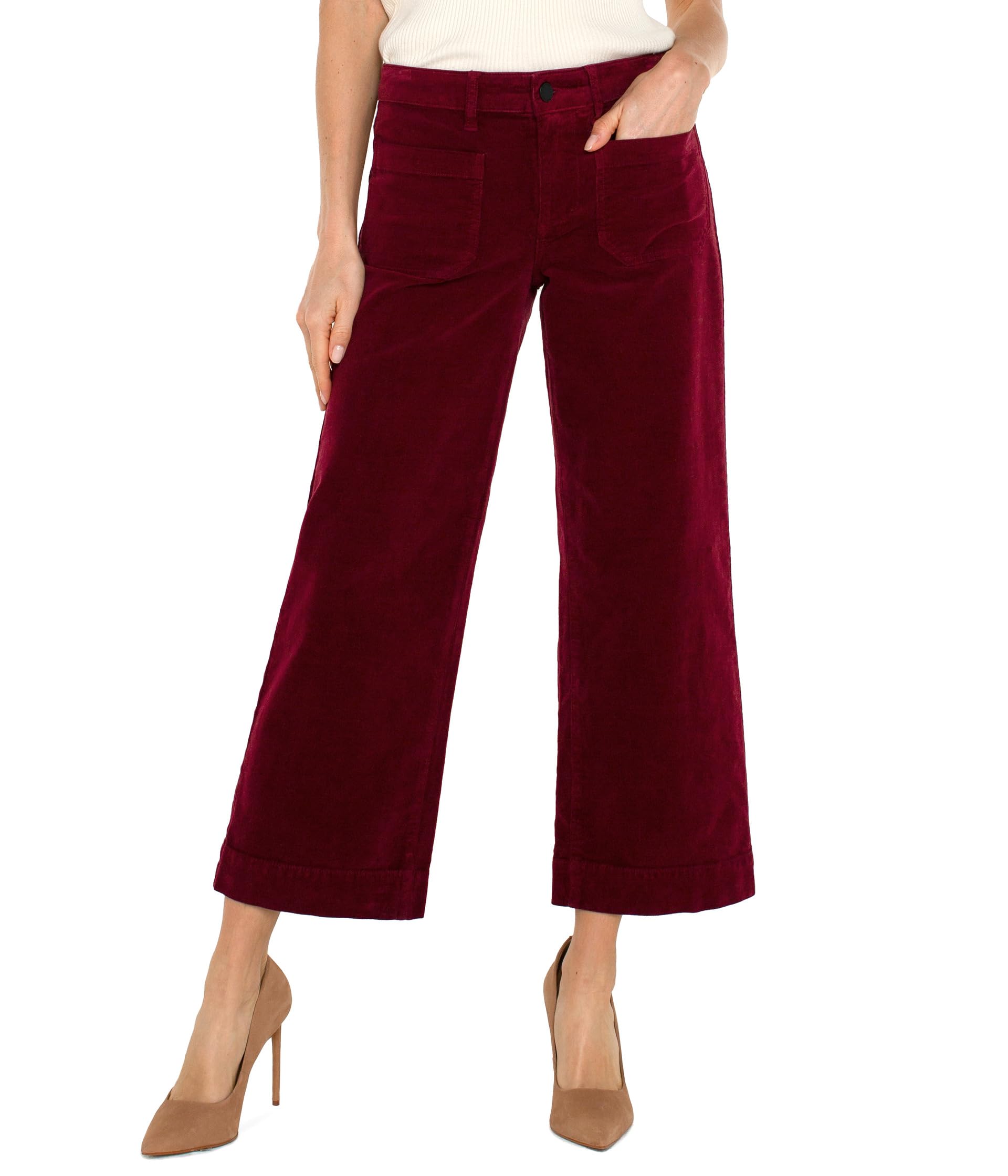 

Джинсы Liverpool Los Angeles Wide Leg Crop With Patch Pockets Mid Rise Stretch Corduroy In Ruby, Ruby