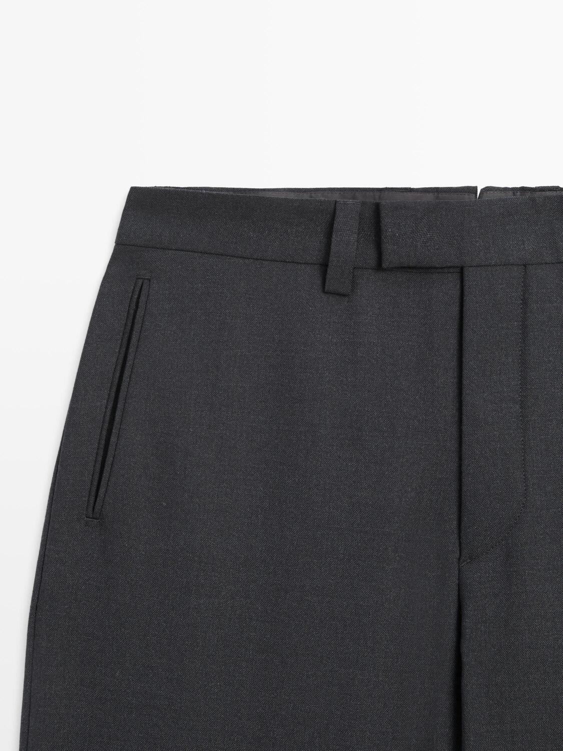 Брюки barrel fit из трехслойной шерсти Massimo Dutti, charcoal — фото 4