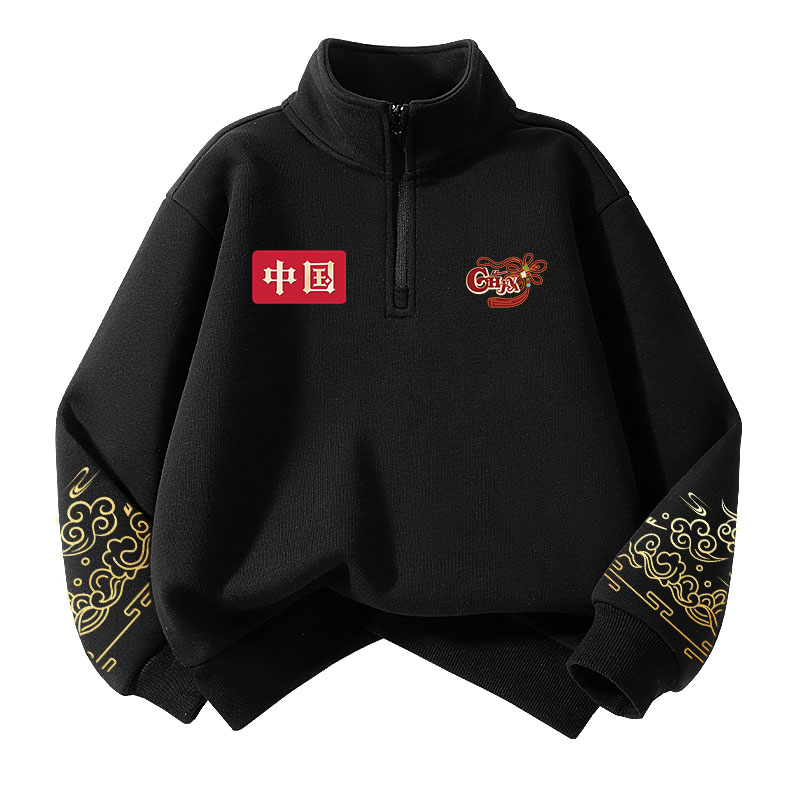 

Детский свитшот с полуоткрытым воротником Moderate WARRIOR, [fleece-lined]черный/h china corner right upper k+h красный knot letter k+h left sleeve pattern золото-stamped k