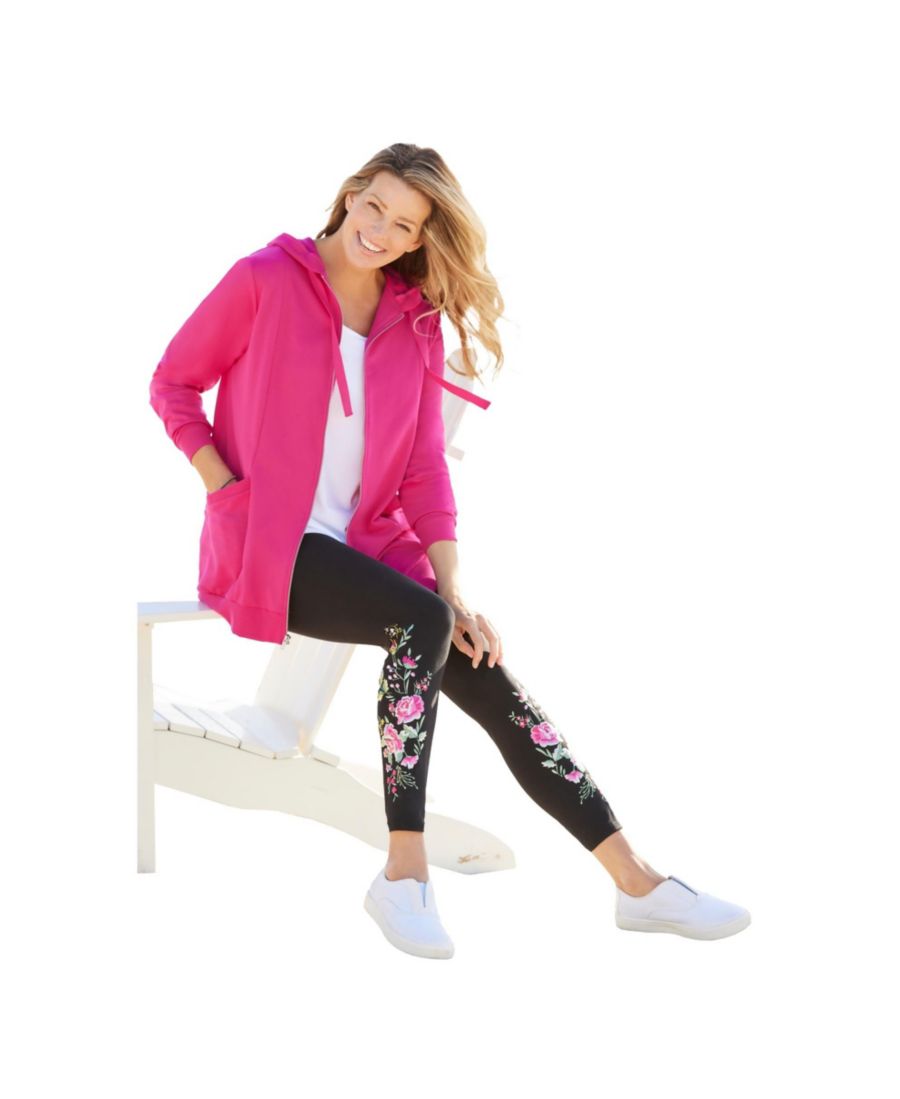 

Куртка-туника с капюшоном на молнии большого размера Woman Within, Raspberry sorbet