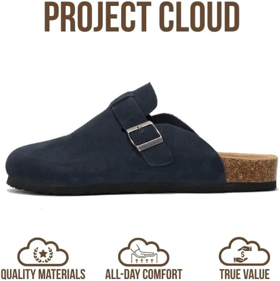 Мужские сабо Project Cloud - 100% натуральная кожа полного зерна, с мягкой подошвой из памяти формы и поддержкой свода стопы, натуральная пробковая стелька - нескользящие домашние тапочки для мужчин (Бруклин), темно-синий — фото 2