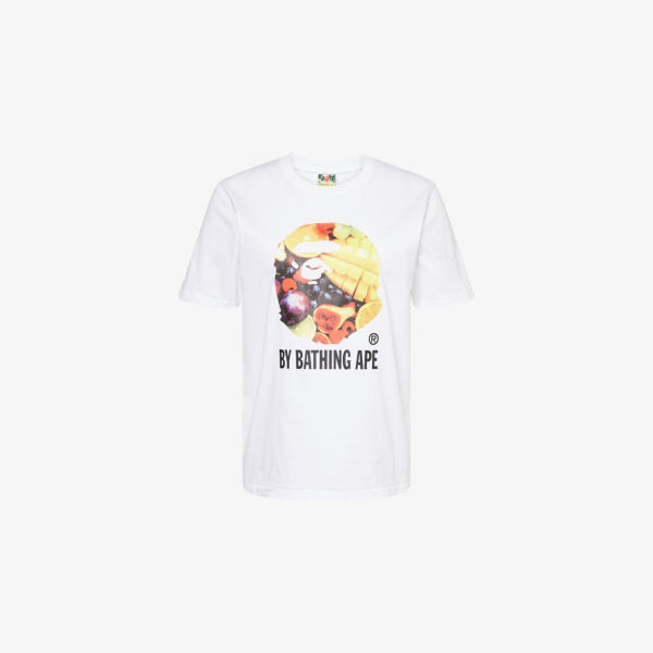 

Футболка из хлопкового джерси с круглым вырезом и фруктовым принтом A Bathing Ape, белый