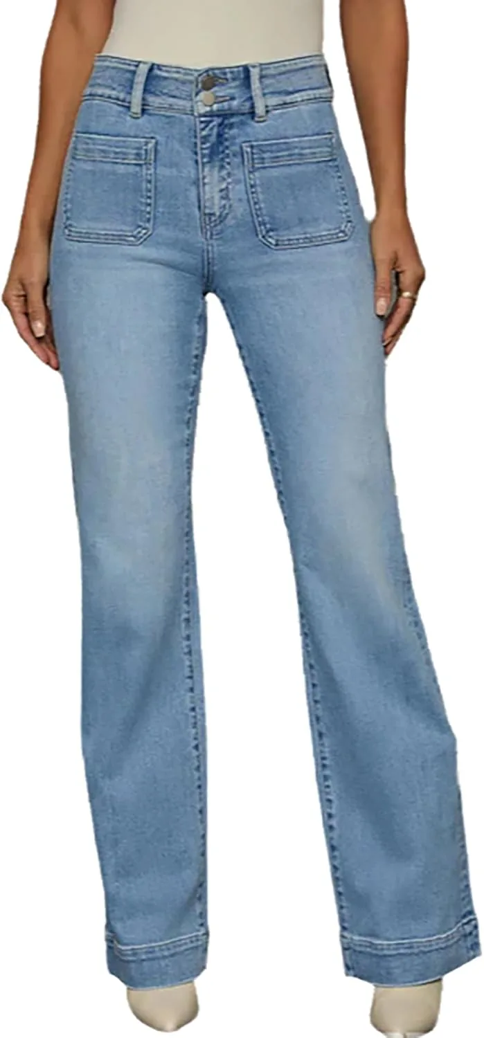 

Женские джинсы с высокой талией и прямыми штанинами QLAUYIOE