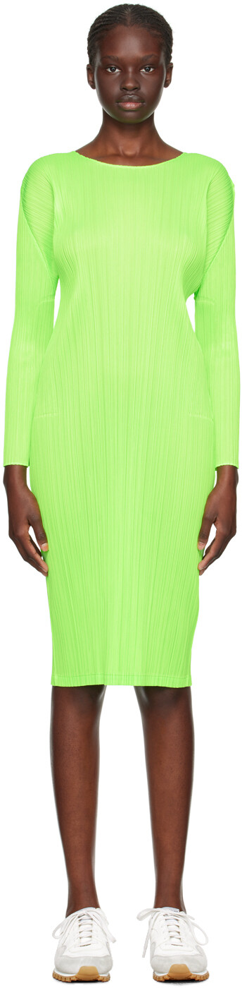 

Сентябрьское платье миди Green Monthly Colors Неоновое Pleats Please Issey Miyake