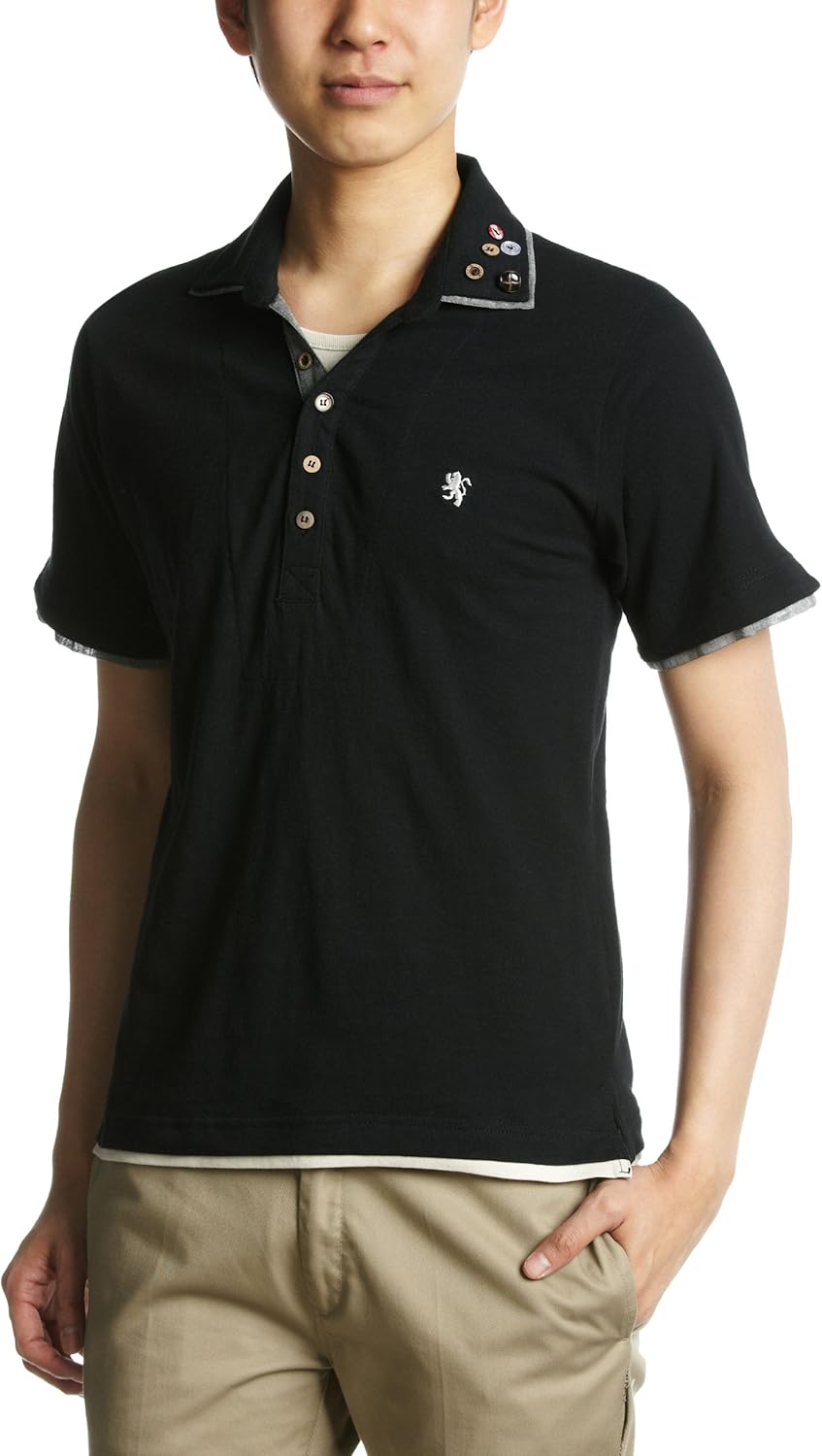 

Поло с двумя воротниками и множеством пуговиц, из фактурной ткани Pincponc, черный