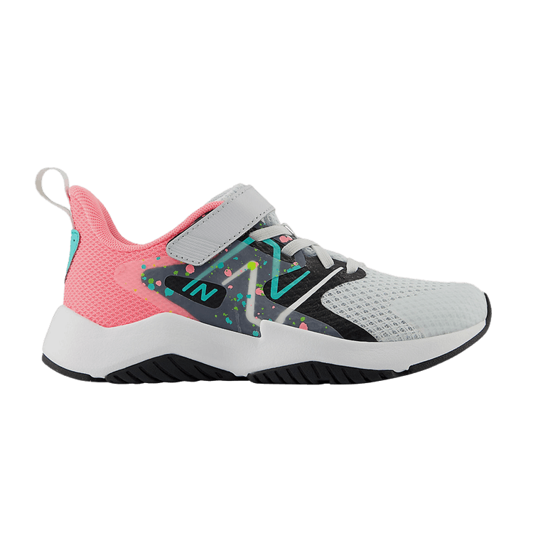 

Кроссовки New Balance Rave Run v2 Bungee Lace Top Strap Big Kid 'Paint Splatter Pack - Quartz Grey Pink Cyber Jade', серый