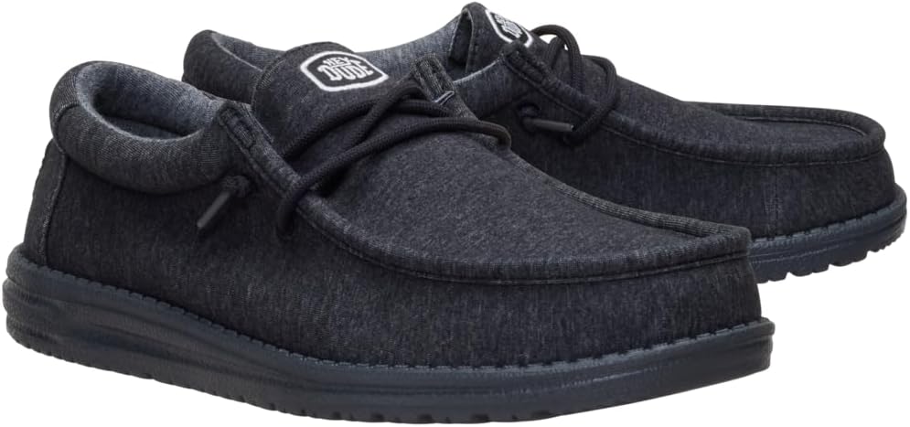 Мужские слипоны HEYDUDE Wally Stretch из джерси, Легкие и удобные туристические лоферы с эластичными шнурками, черный — фото 2