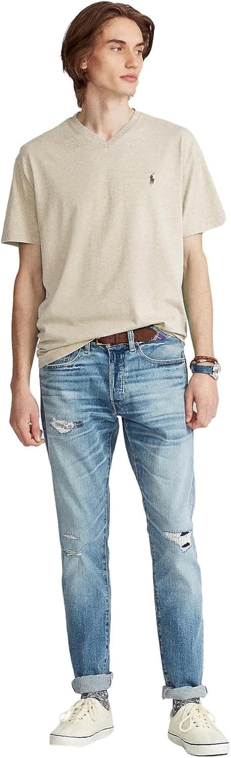 Мужская футболка Polo RL классического кроя с V-образным вырезом POLO RALPH LAUREN, Basic Tan Heather — фото 3