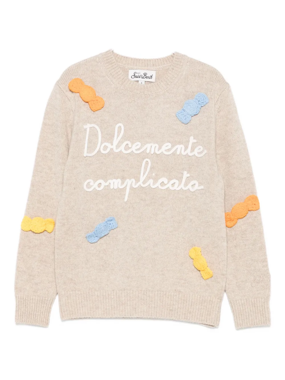 

Свитер с принтом в виде текста Mc2 Saint Barth Kids, светло-бежевый