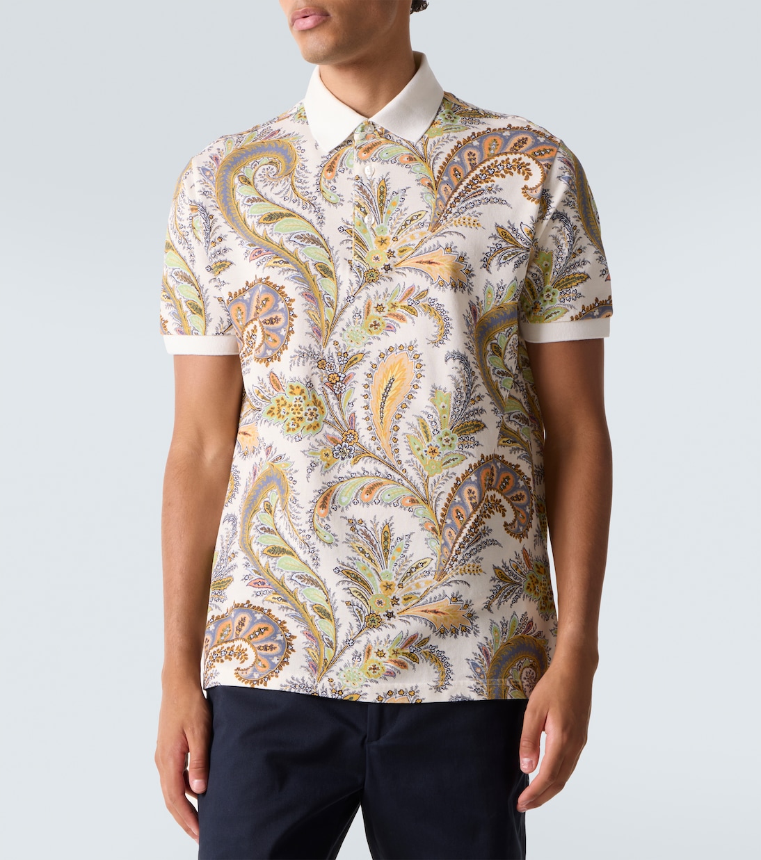 Пике-поло из хлопка с узором пейсли Etro, Print On White Base — фото 3