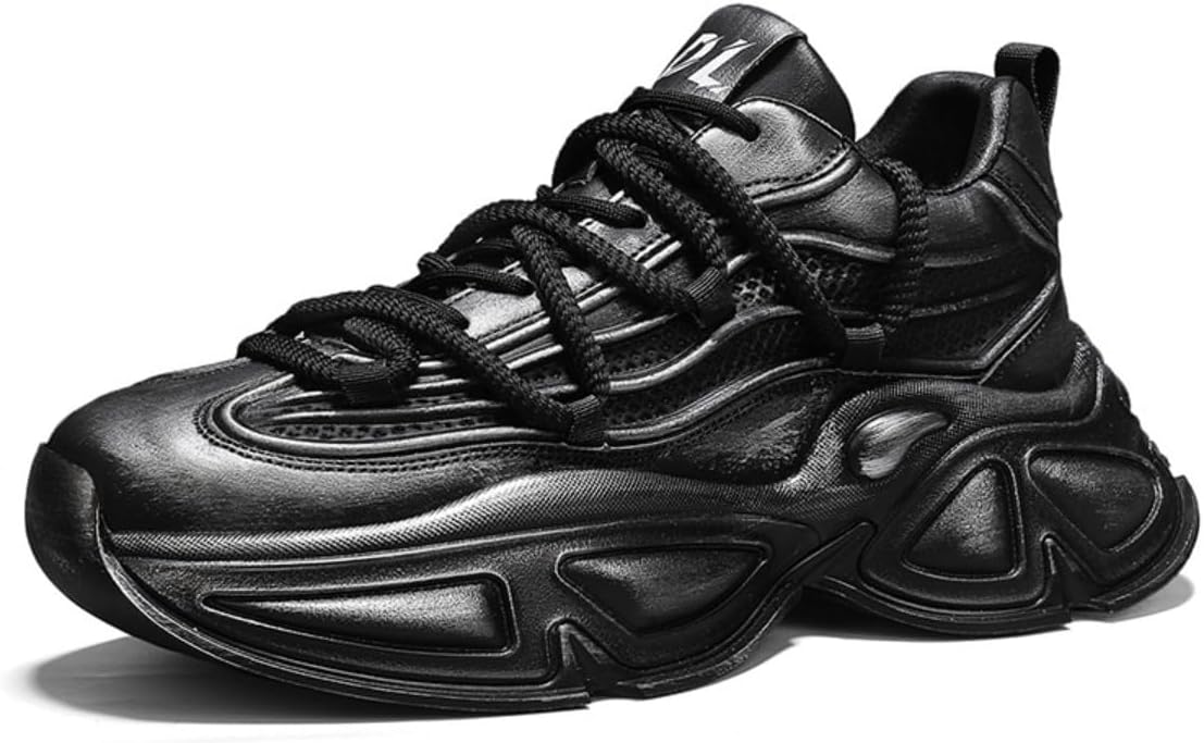 

Мужские кроссовки Y2K с дерзким современным дизайном, верх из кожи и сетки, удобные и дышащие, для ходьбы, с увеличением роста на 4 см, для повседневной носки Zixcplaz, черный