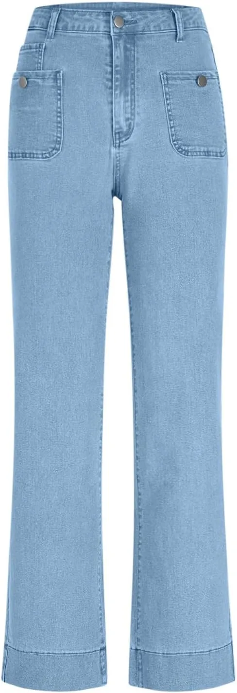 Женские джинсы Wide Leg High Waisted Stretch Denim Pants Baggy Straight Leg с карманами — фото 4
