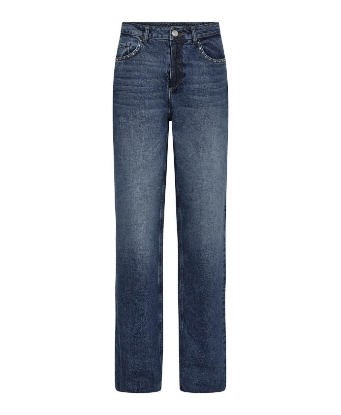 

Хромированные джинсы средне-синего цвета с каменной отделкой. Mos Mosh, синий