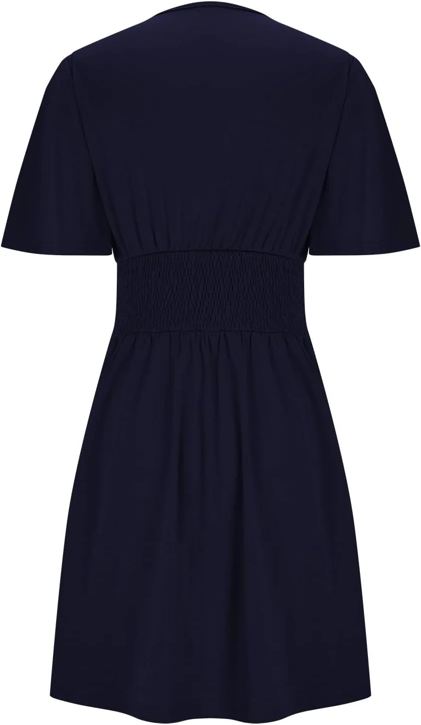 Платье Spring Dresses для женщин 2025, летнее платье с глубоким вырезом, элегантное мини-платье A-line с высокой талией, летящее платье-сарафан для отпуска Generic, темно-синий — фото 4