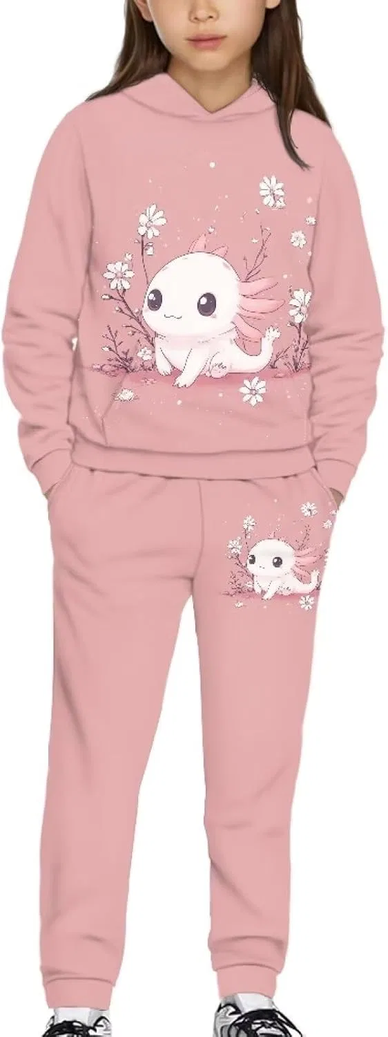 Детский спортивный костюм с капюшоном Uppodwarkid, 2 предмета, Cute Axolotl and Floral
