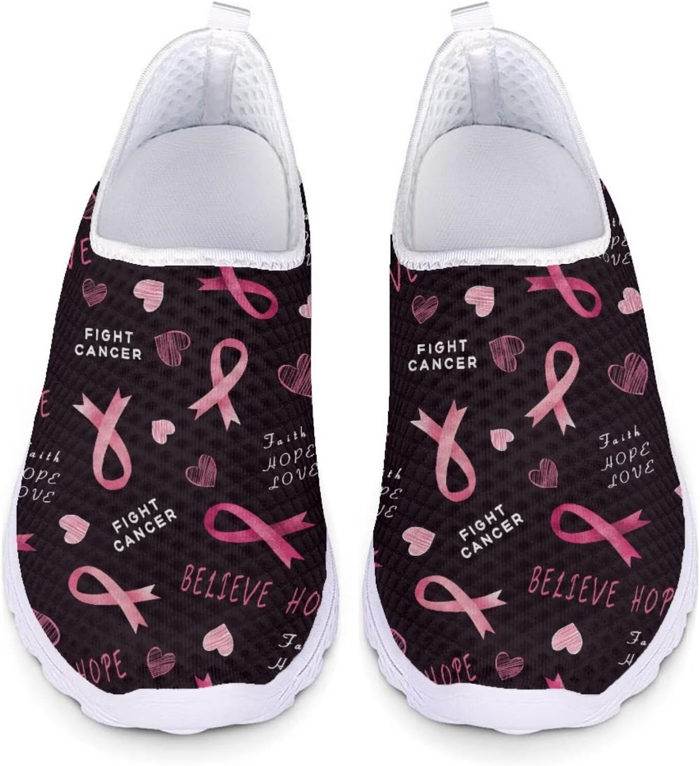 

Кеды Belidome Slip On Clipper для женщин и мужчин, повседневная комфортная обувь для ходьбы и бега, Breast Cancer Heart