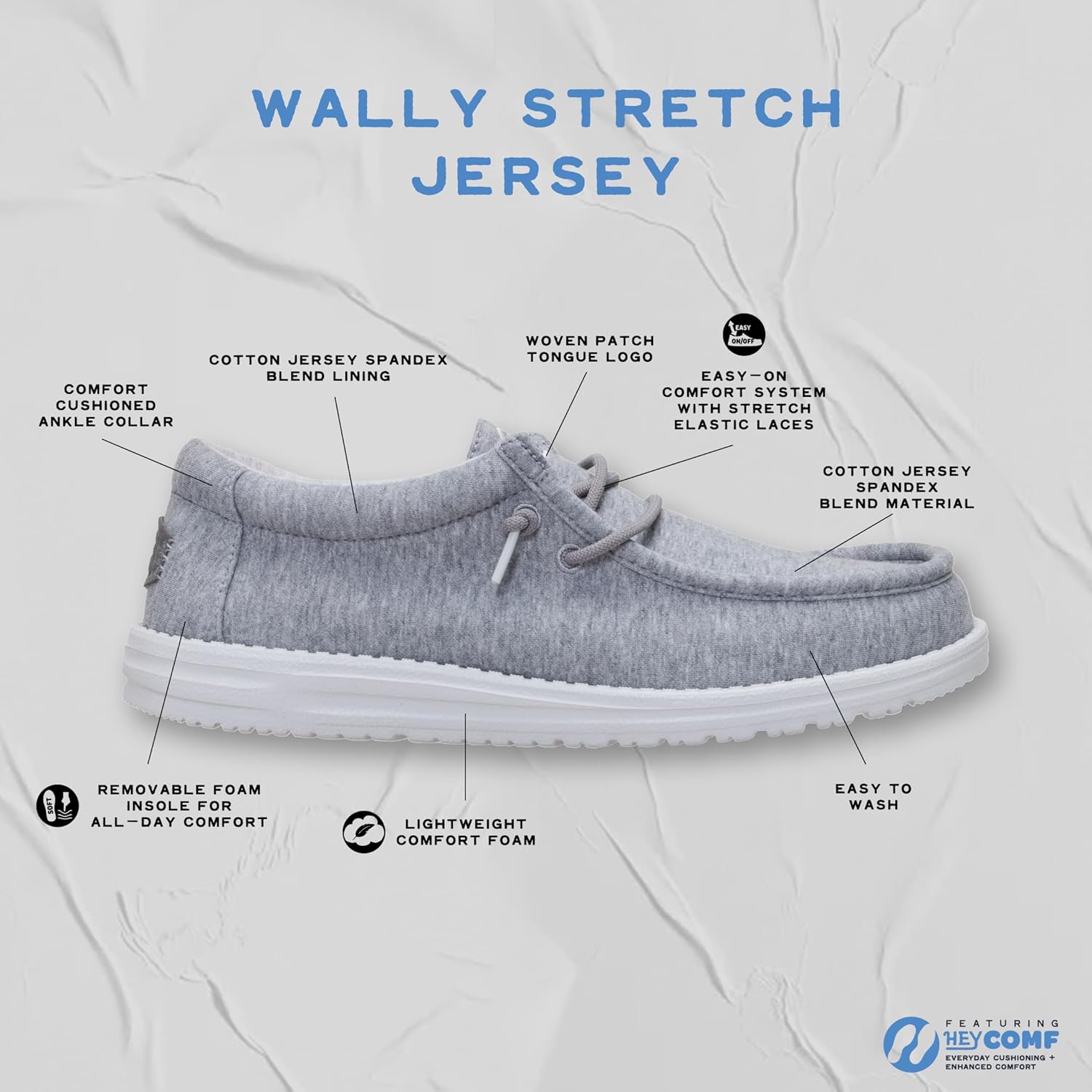 Мужские слипоны HEYDUDE Wally Stretch из джерси, Легкие и удобные туристические лоферы с эластичными шнурками, черный — фото 4