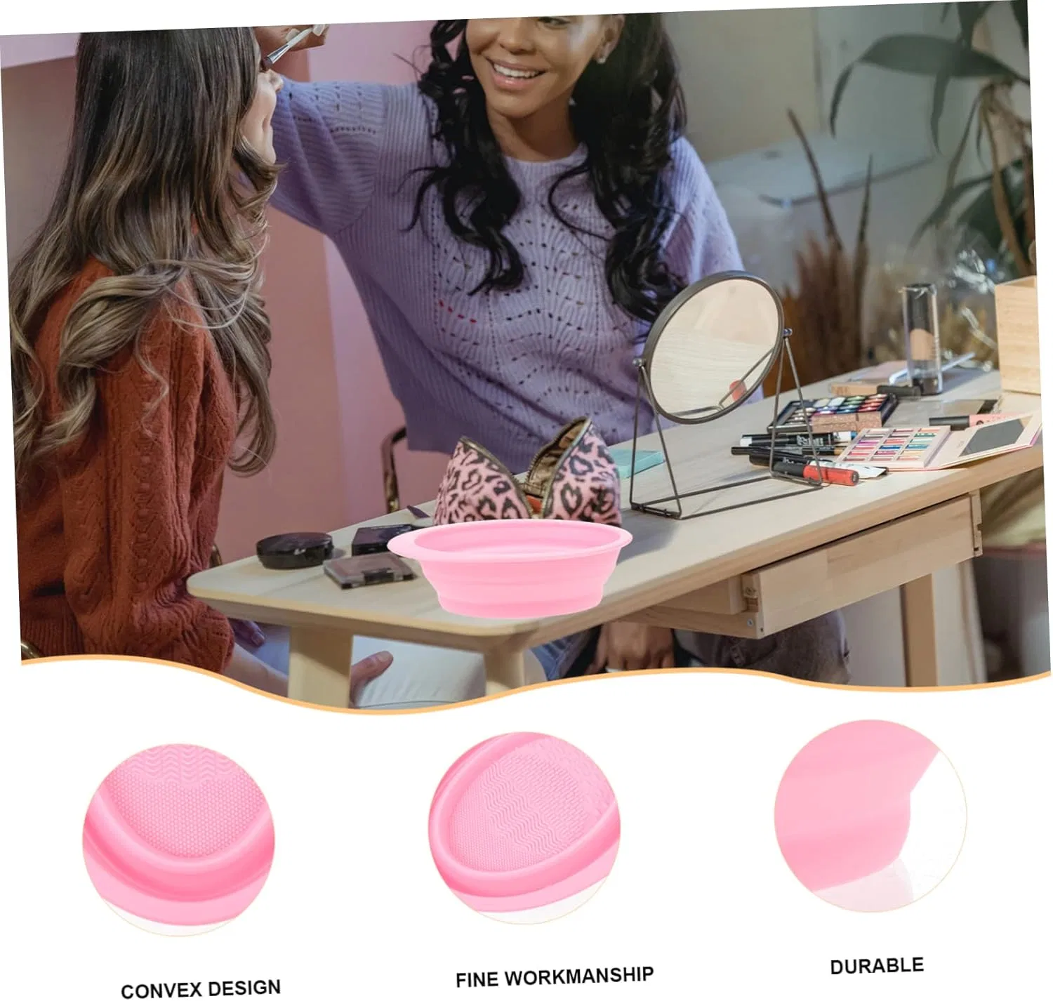 Коврик для очистки кистей Silicone Awning Mat Beatifufu розовый — фото 3