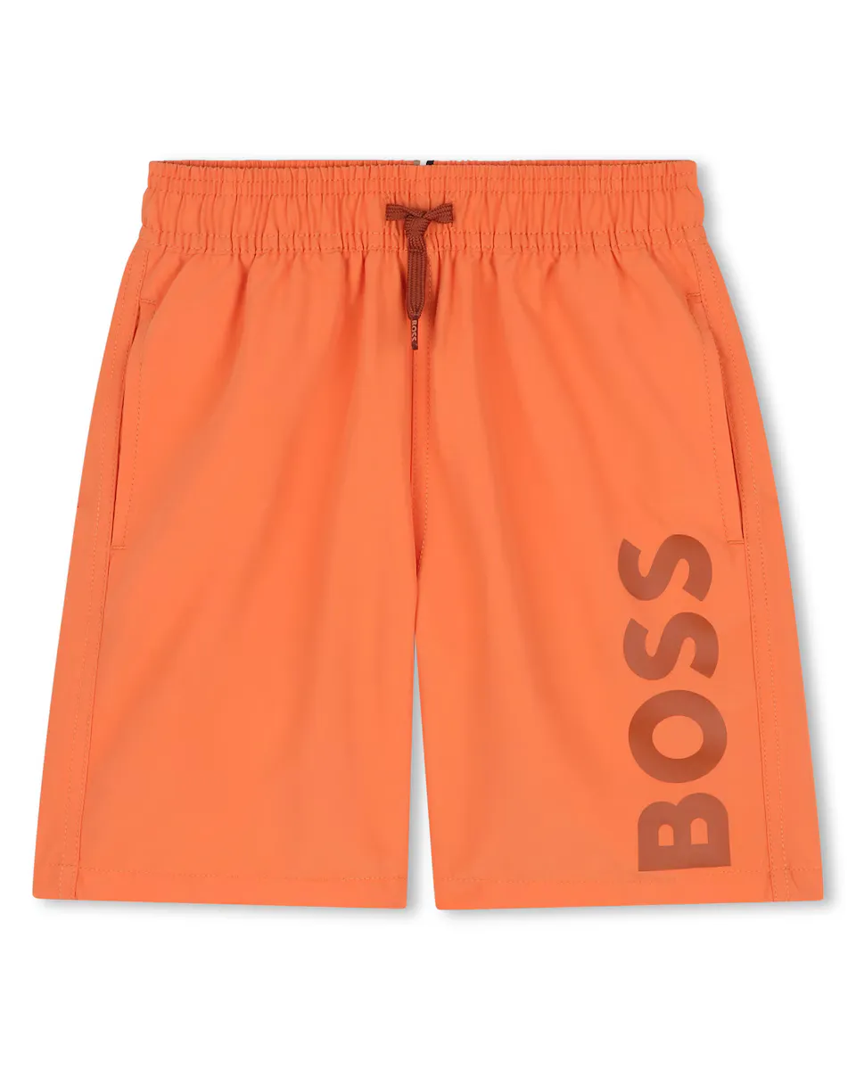

Купальник для мальчиков с логотипом и кулиской BOSS Kidswear, коралловый