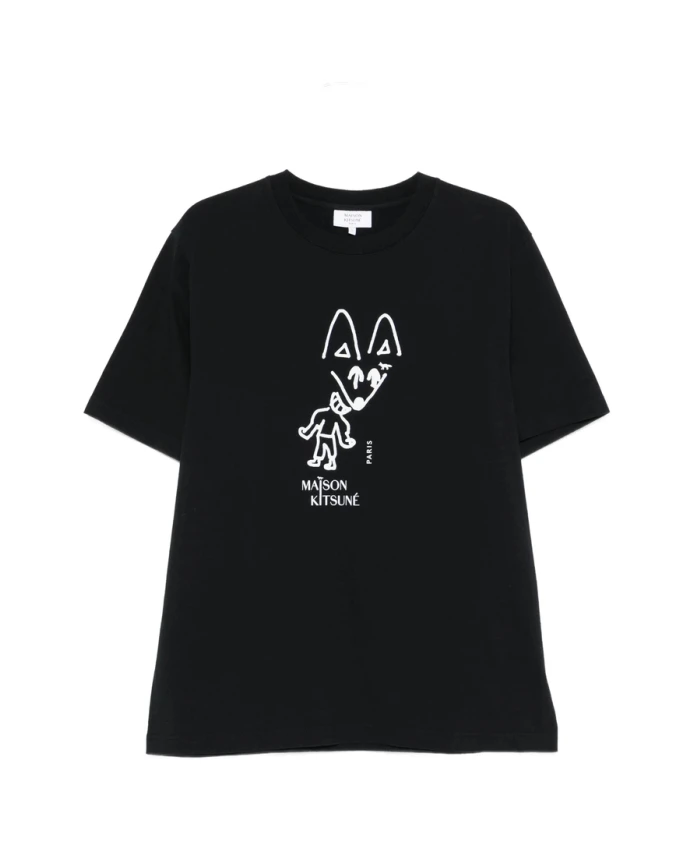 

Черная хлопковая футболка с принтом лисы для вечеринки Maison Kitsunã, черный