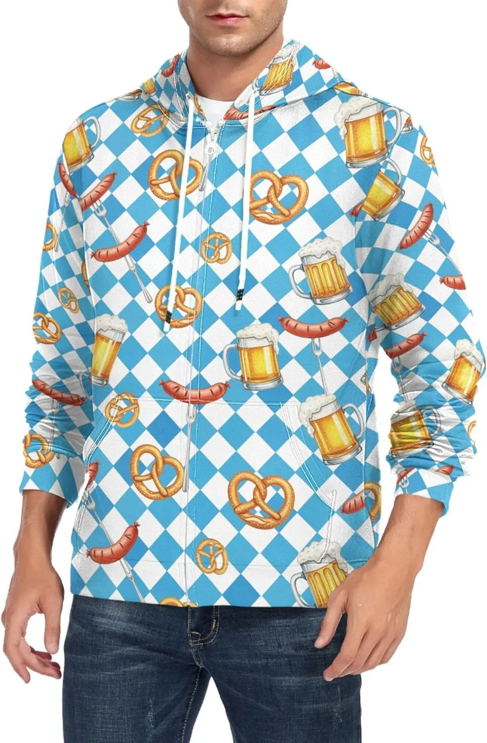 

Мужской худи на молнии с принтом в клетку и карманом CUPADA