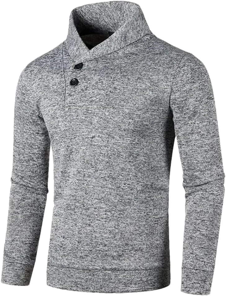 

Мужской однотонный вязаный свитер с высоким воротником и пуговицами