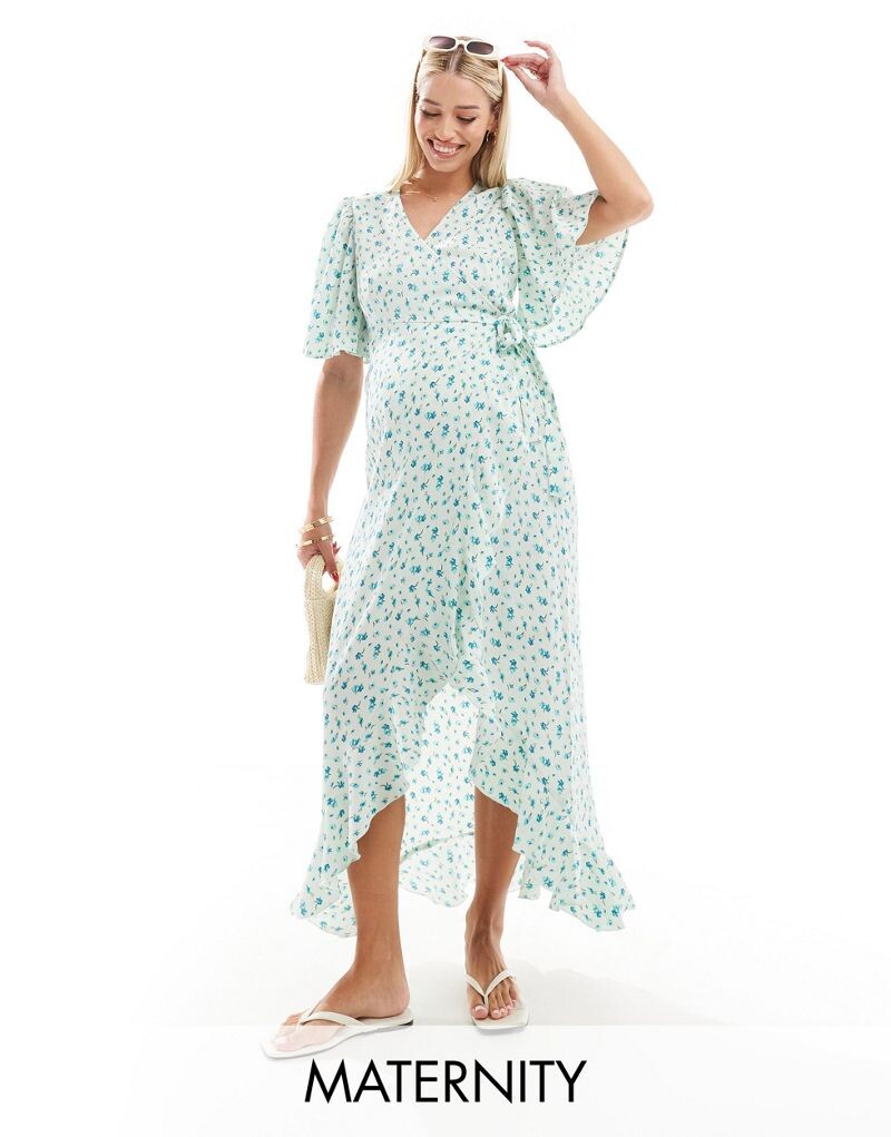 

Vero Moda Maternity – платье макси с запахом и голубым цветочным узором