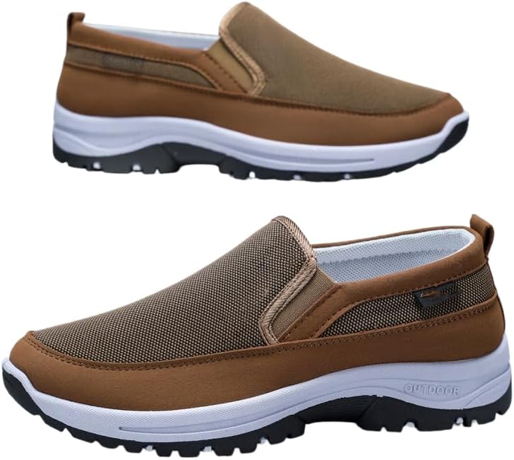 

Мужские слипоны из канвы большого размера, обувь для вождения с мягкой резиновой подошвой, дышащей подкладкой, низким профилем и круглым носком, для делового и повседневного стиля Hchctry, коричневый