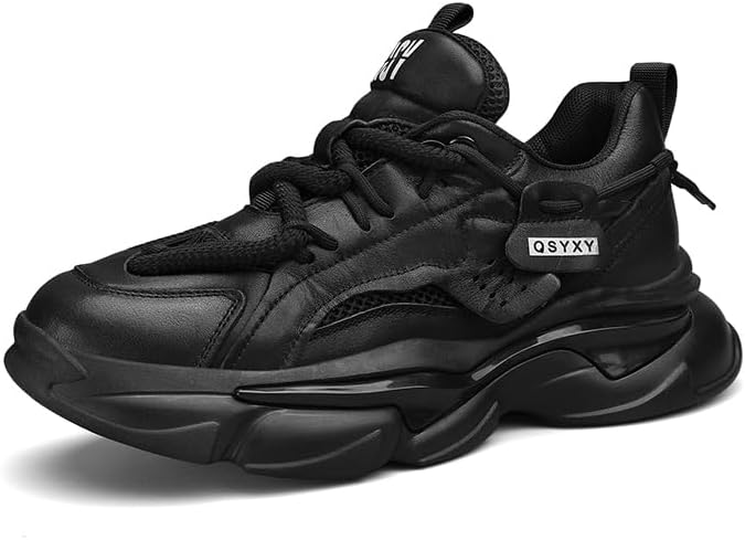 

Мужские модные кроссовки на шнуровке, комфортные повседневные прогулочные туфли, кроссовки на массивной подошве из ПУ и сетки, теннисные кроссовки Hhhchpm, черный