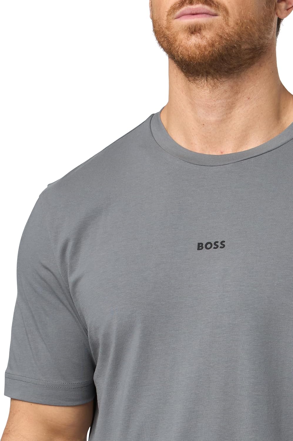 Мужская хлопковая футболка BOSS с логотипом на груди, стандартного кроя, Frozen Clay — фото 3