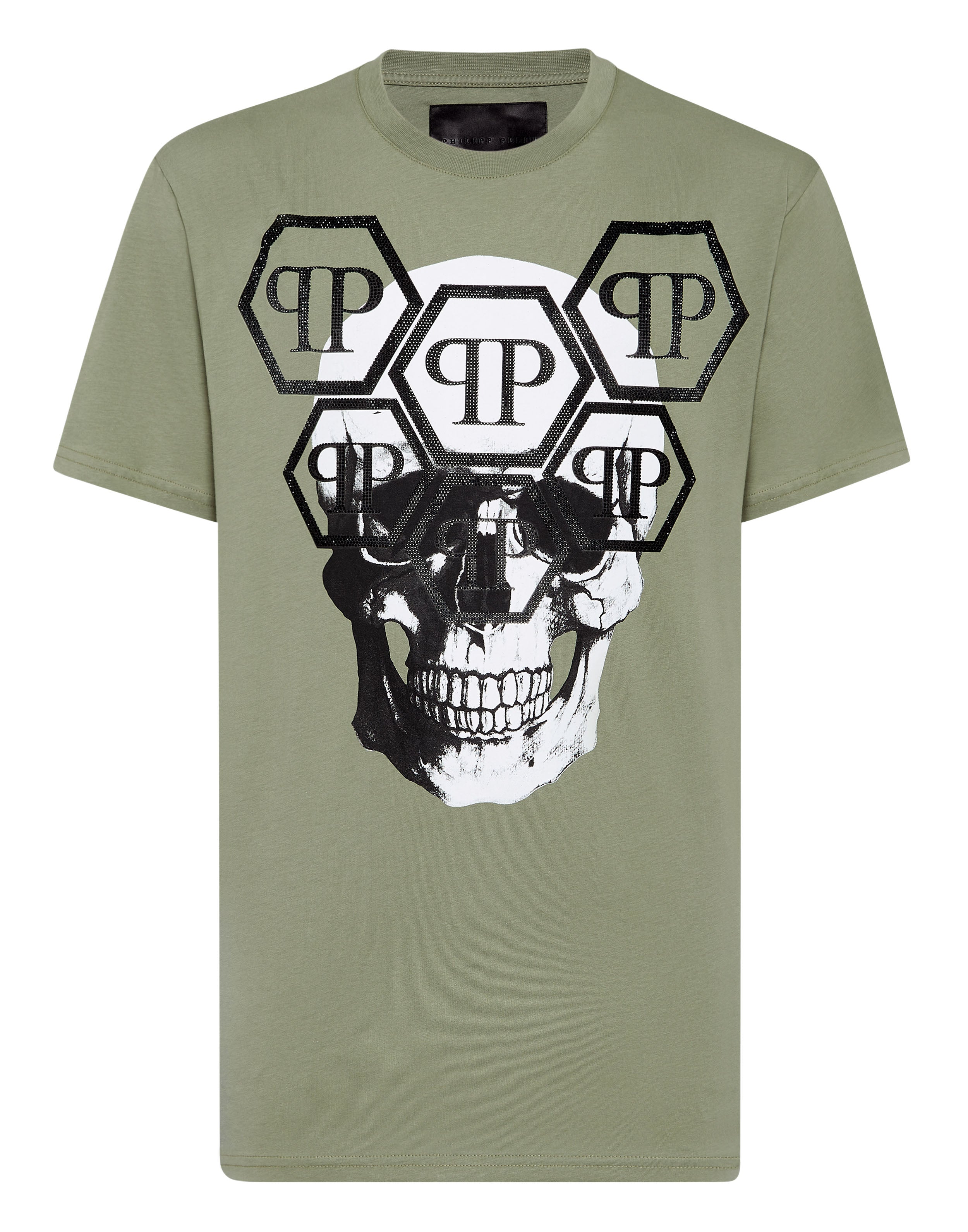

Футболка с круглым вырезом SS Stones Skull PHILIPP PLEIN, цвет military