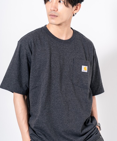 

Футболка с коротким рукавом, круглым вырезом и нагрудным карманом, унисекс Carhartt, угольно-серый