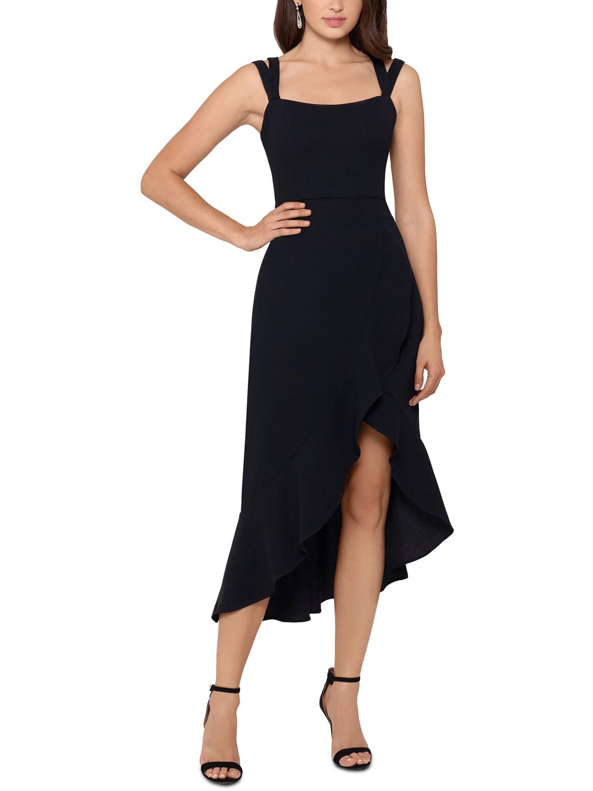 

Женское платье миди с воланами и двумя бретелями Xscape, черный