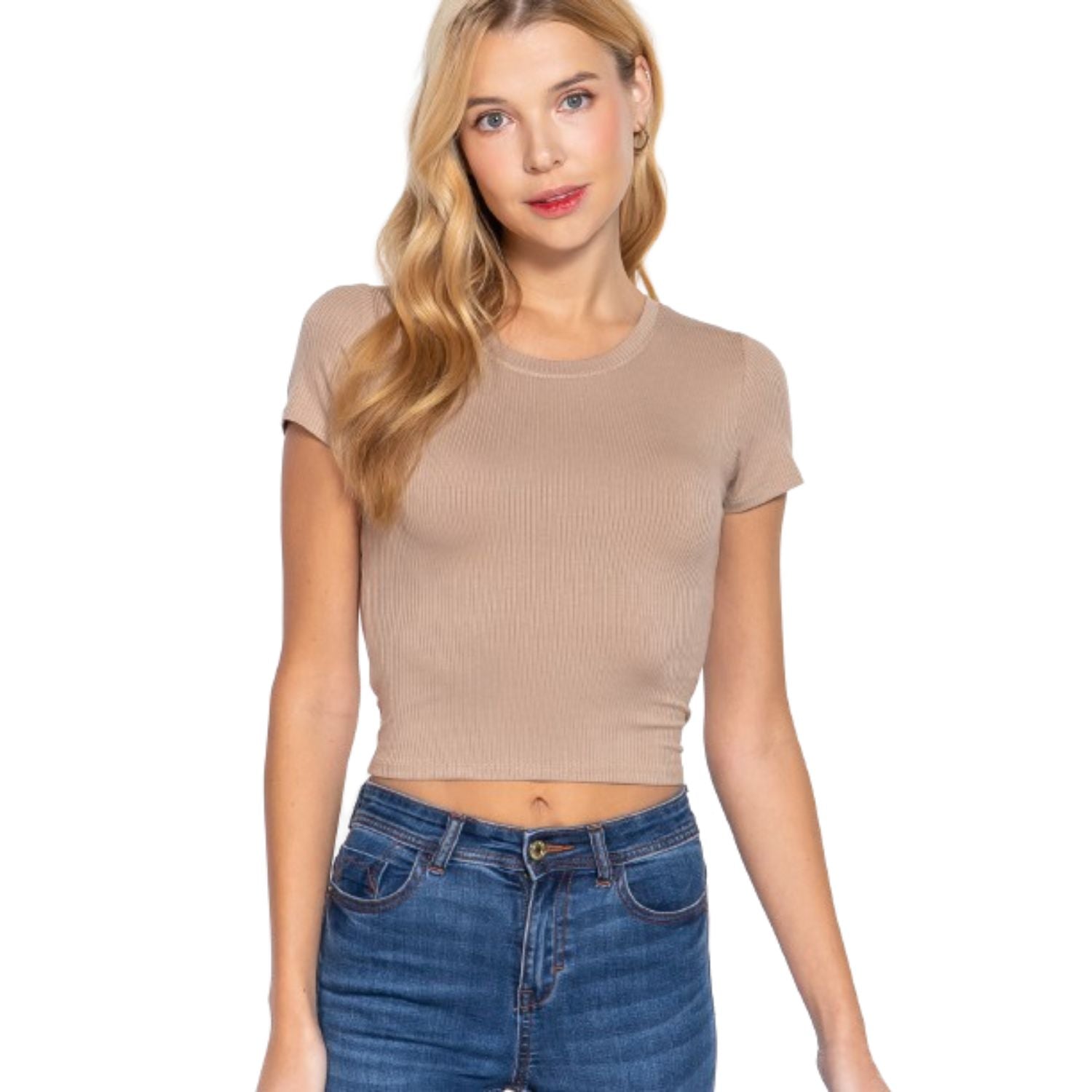 

Короткий топ с круглым вырезом и рубчиком Slv FASHNZFAB, хаки