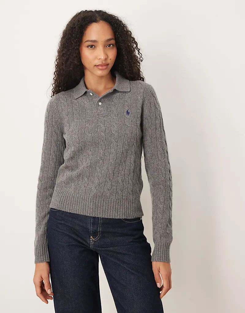 

Поло Polo Ralph Lauren с длинными рукавами из трикотажного полотна серого цвета