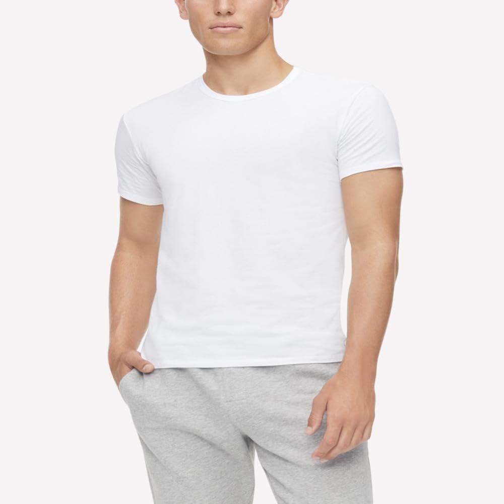 Комплект из 3 мужских нижних маек Calvin Klein из хлопка и эластичной ткани, 3 White - Crewneck — фото 2