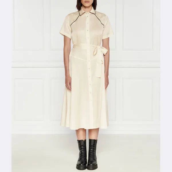 

Атласное платье с поясом Pinko, экрю