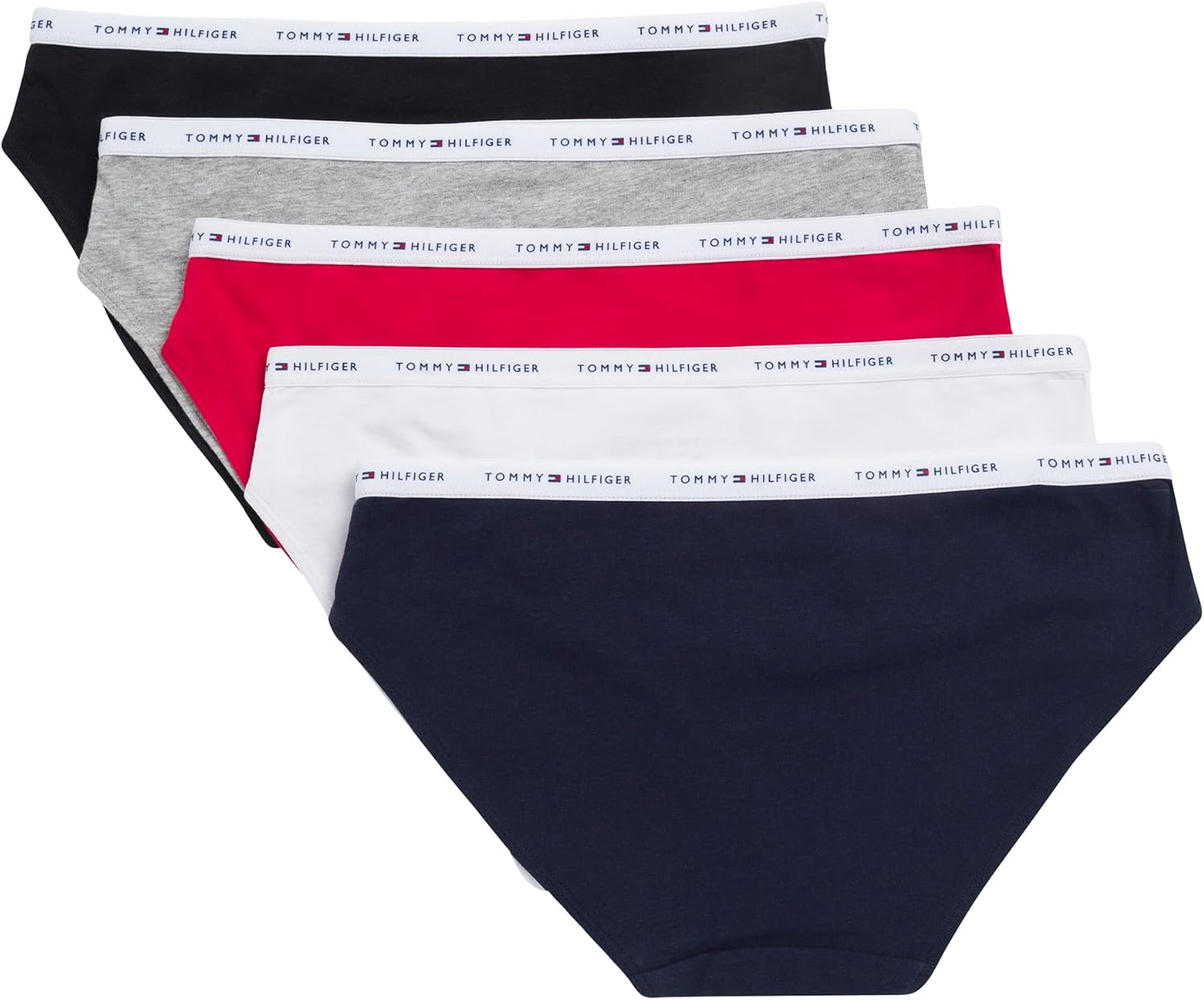 Комплект из 5 женских классических хлопковых бикини с логотипом Tommy Hilfiger, Red/Navy/White/Heather Grey/Black — фото 2
