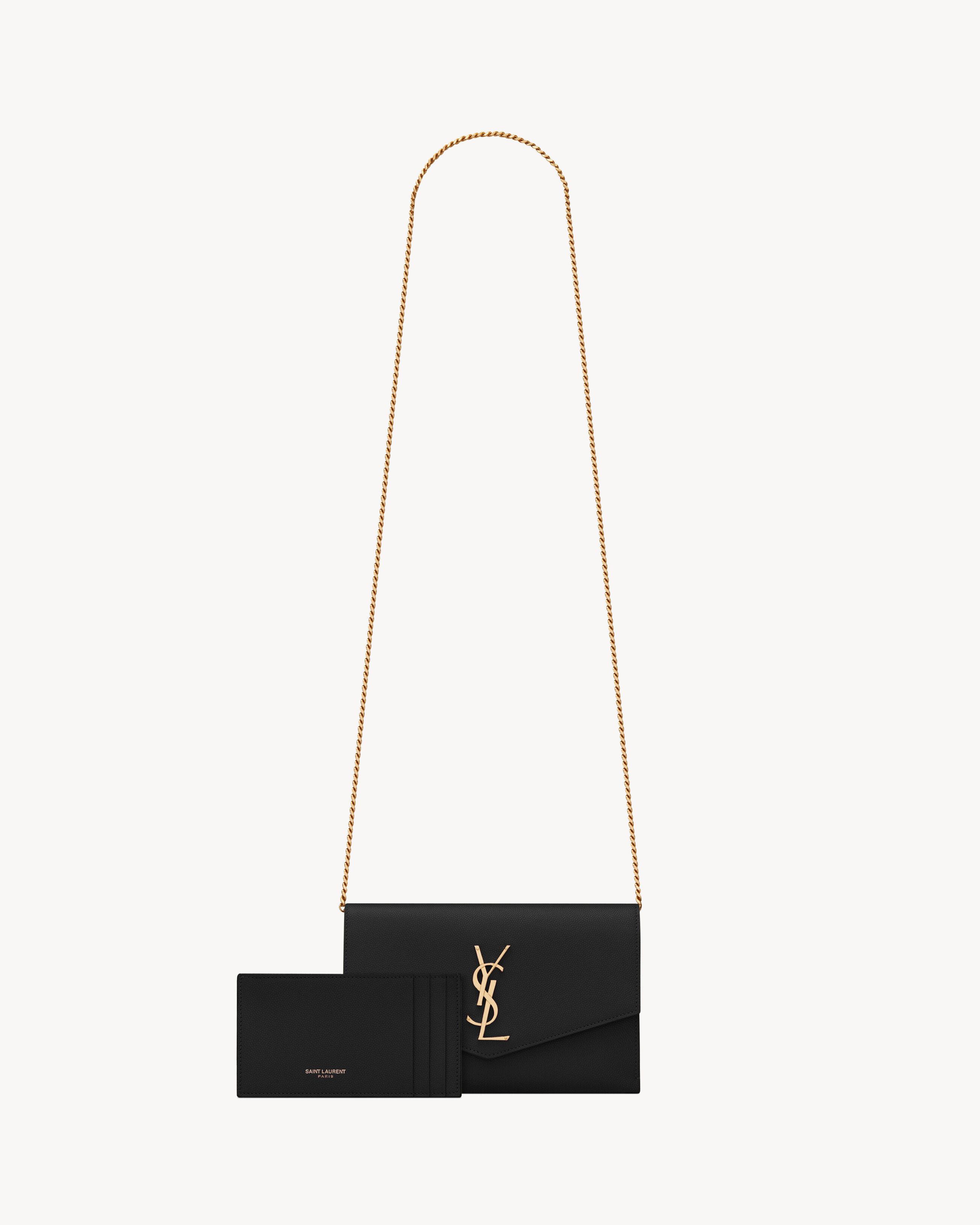 Сумка-кошелек на цепочке UPTOWN из тисненой кожи Grain de Poudre Saint Laurent, черный — фото 2