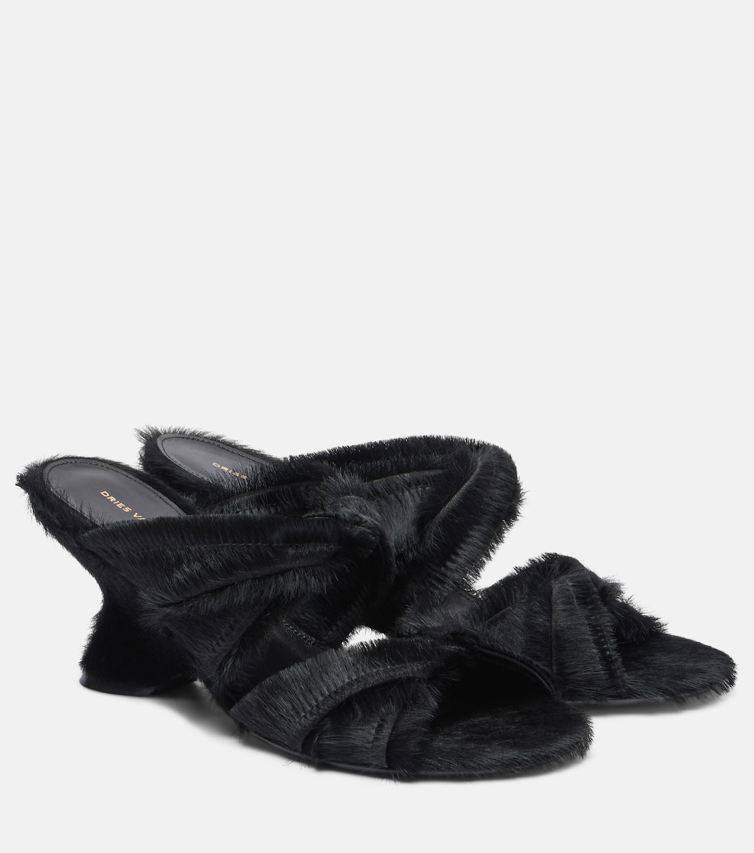 Сандалии из телячьей шерсти на танкетке Dries Van Noten, черный