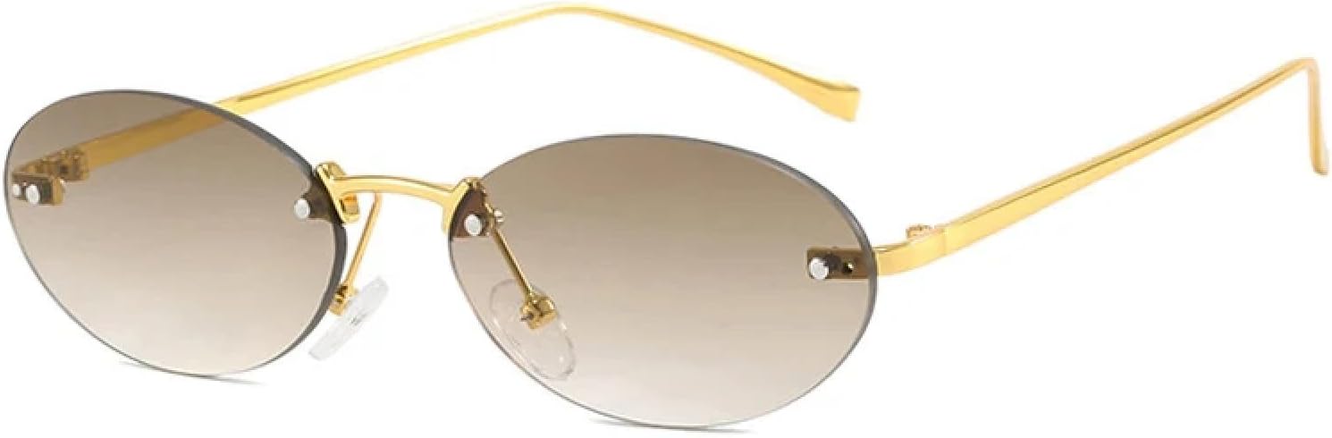 

Роскошные модные солнцезащитные очки без оправы в стиле ретро овальной формы для женщин с защитой от УФ-излучения UV400, панк-очки для мужчин, солнцезащитные очки для вождения TKKTLLT, Gold Gradient Tea