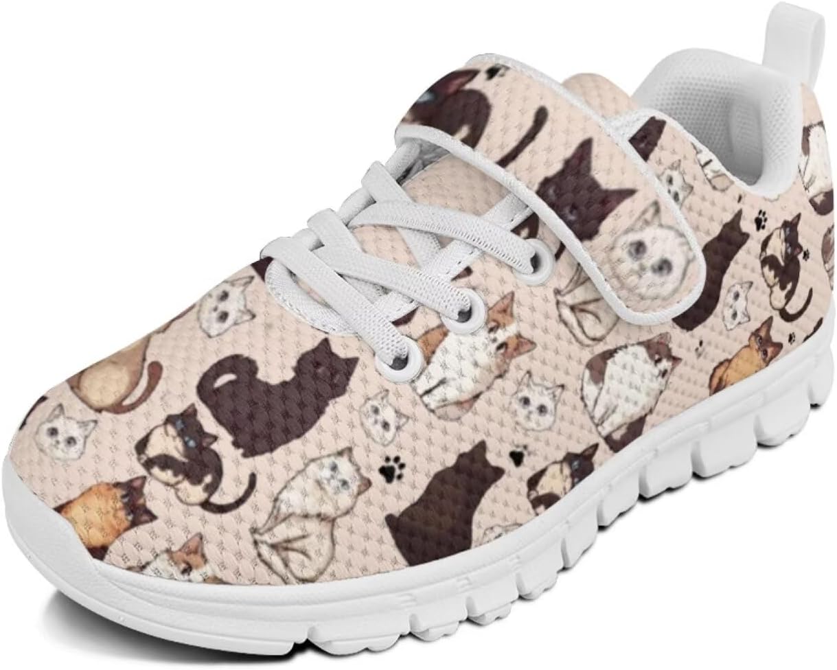 

Беговые кроссовки для девочек, теннисные кроссовки на шнуровке, детская спортивная обувь Cugasmaru, Cat Cartoon