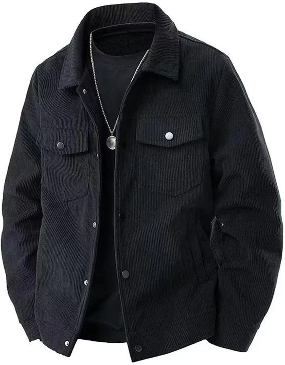 Мужская винтажная вельветовая куртка с флисовой подкладкой Trucker Bomber, зимняя утепленная куртка с подкладкой из шерпы, утолщенная джинсовая куртка Generic, черный