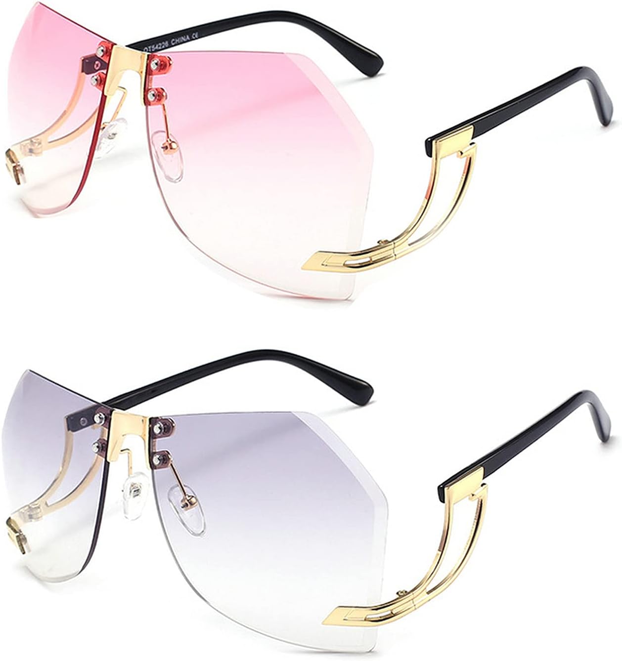 

2 шт. - Солнцезащитные очки без оправы неправильной формы для женщин, металлическая оправа, большие солнцезащитные очки с градиентным переходом цвета, модные женские прозрачные очки COTIA, Pink&gray