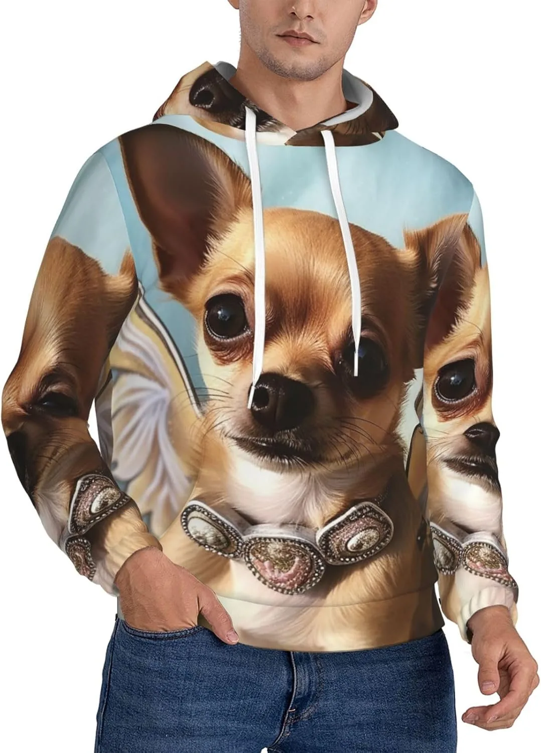 

Мужская флисовая толстовка с капюшоном и карманами Brown Chihuahua Angel Wings HJTRW