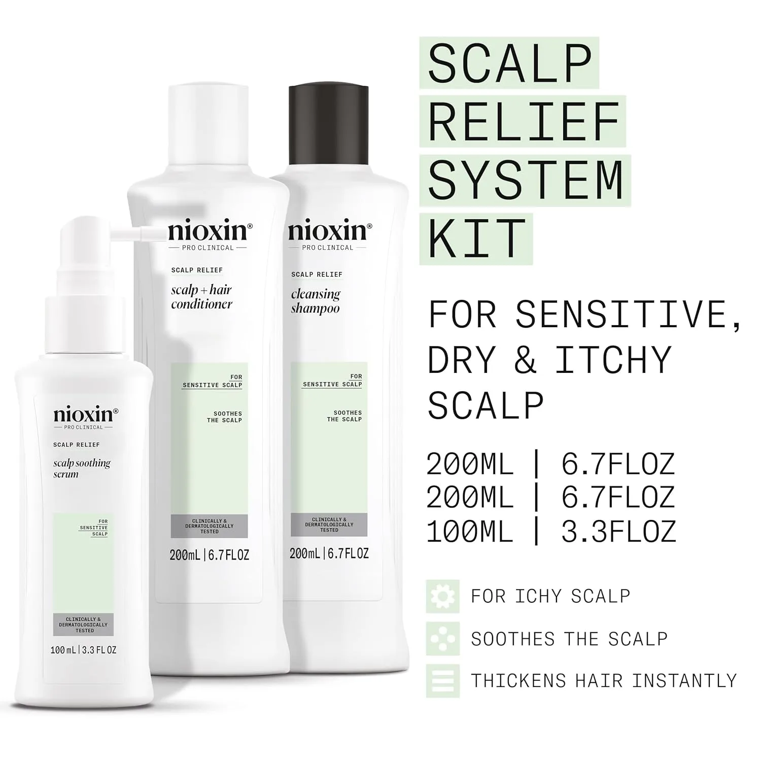Набор Nioxin Scalp Relief System | Для чувствительной, зудящей кожи головы | С алоэ вера и витамином Е | Пробный размер — фото 2