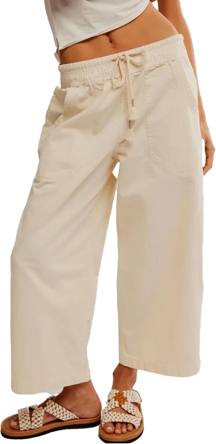 

Женские брюки джинсы barrel casual wide leg baggy elastic mid rise boyfriend y2k loose denim с drawstring longlugoo