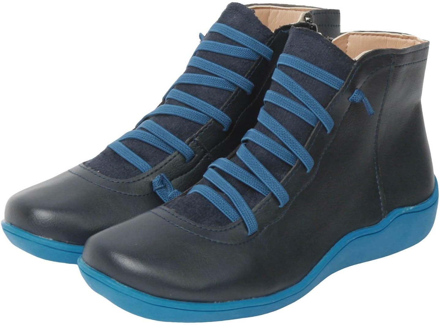 

Женские ботильоны без каблука 2024 года с поддержкой свода стопы, модные ботинки на шнуровке с боковой молнией Generic, синий