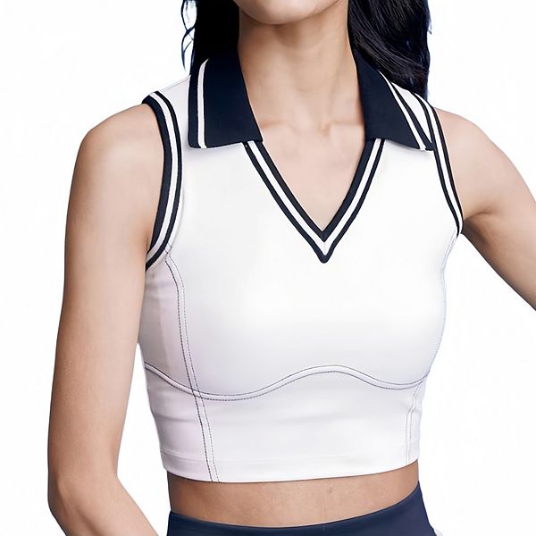 

Женский топ для тенниса без рукавов укороченный с контрастным воротником и v-образным вырезом Anna-Kaci